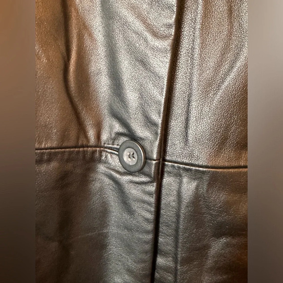 Women’s 100% Leather Black A Line 3/4 Jacket Button Front - Picture 5 of 6